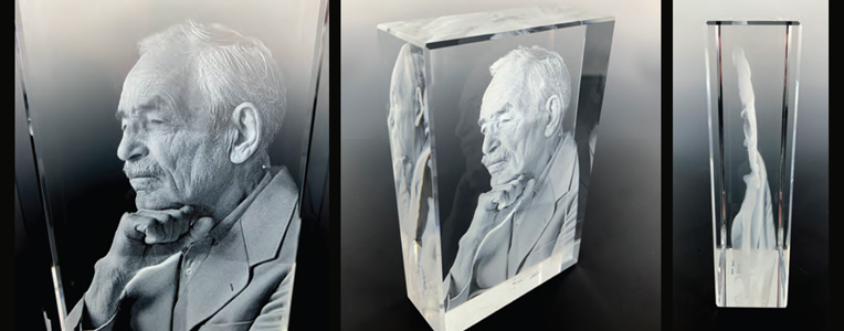 3D etching from a photo - old man in crystal
